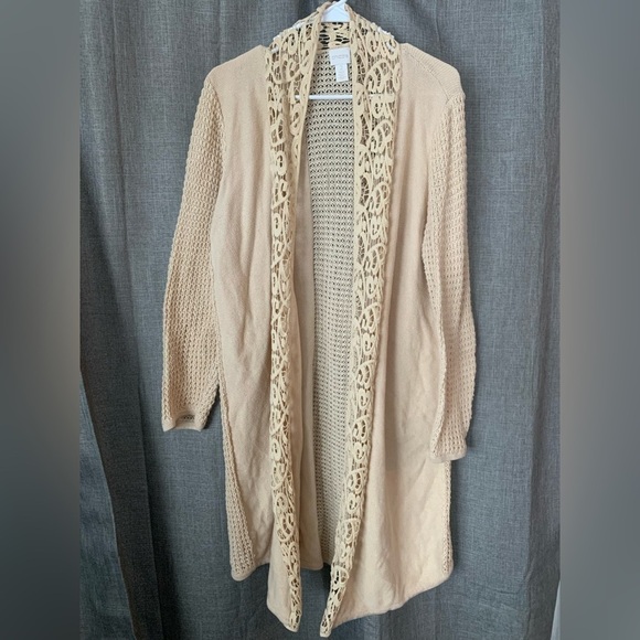 Chico's Leslie Lace Packet Long Cardigan Sweater Top 2 (12 14) MSRP $119 - Picture 1 of 4